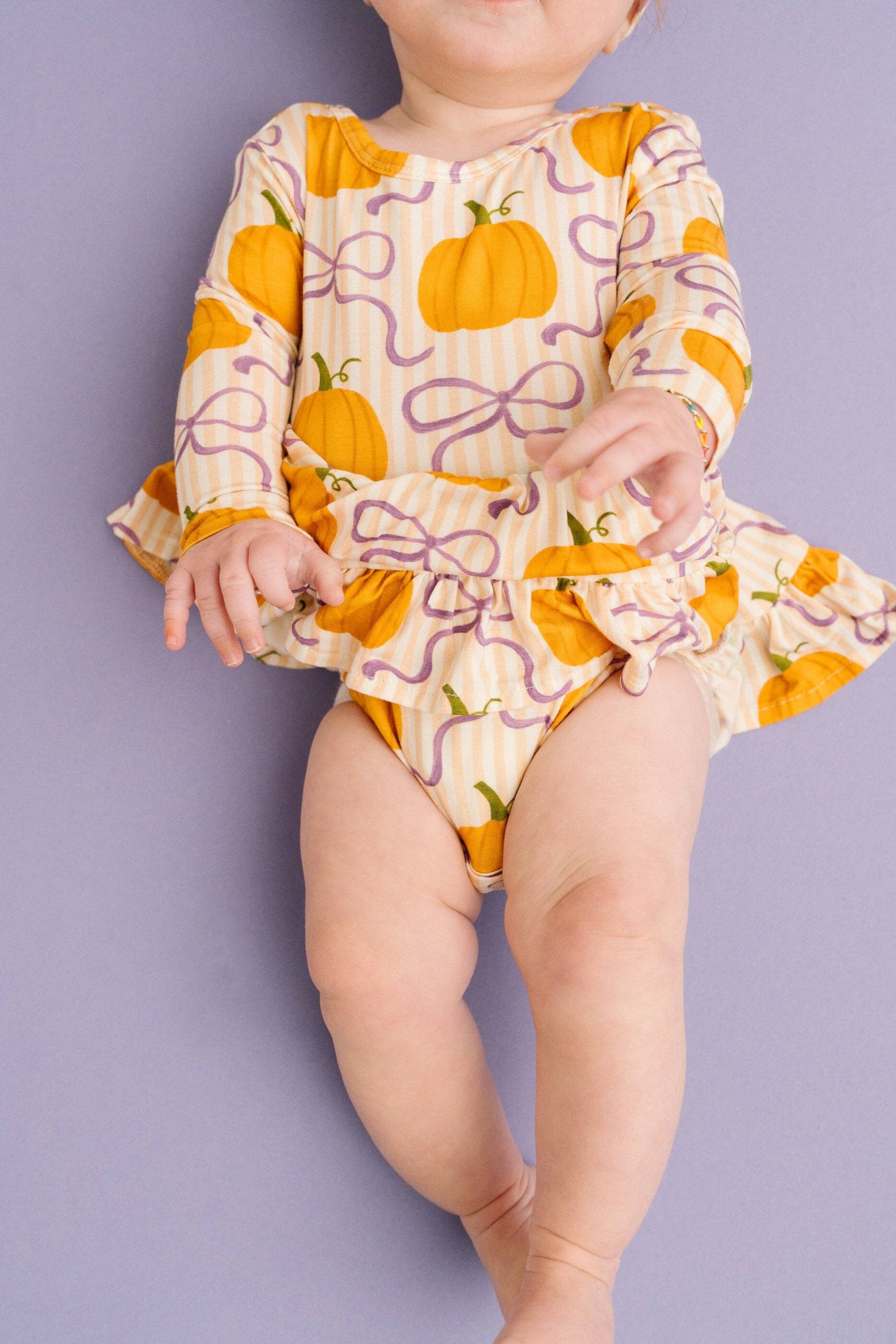 Pumpkin & Bows Long Sleeve Bodysuit Bamboo Dress