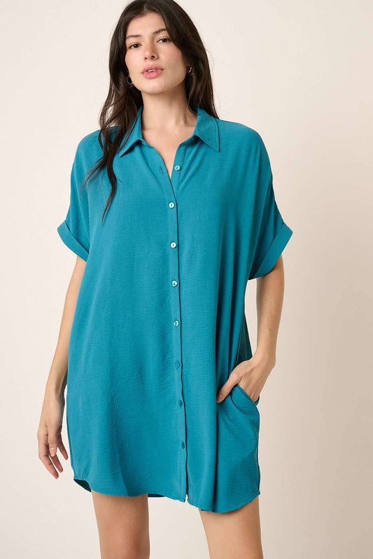 AIRFLOW DOLMAN SHORT SLEEVE MINI SHIRT DRESS