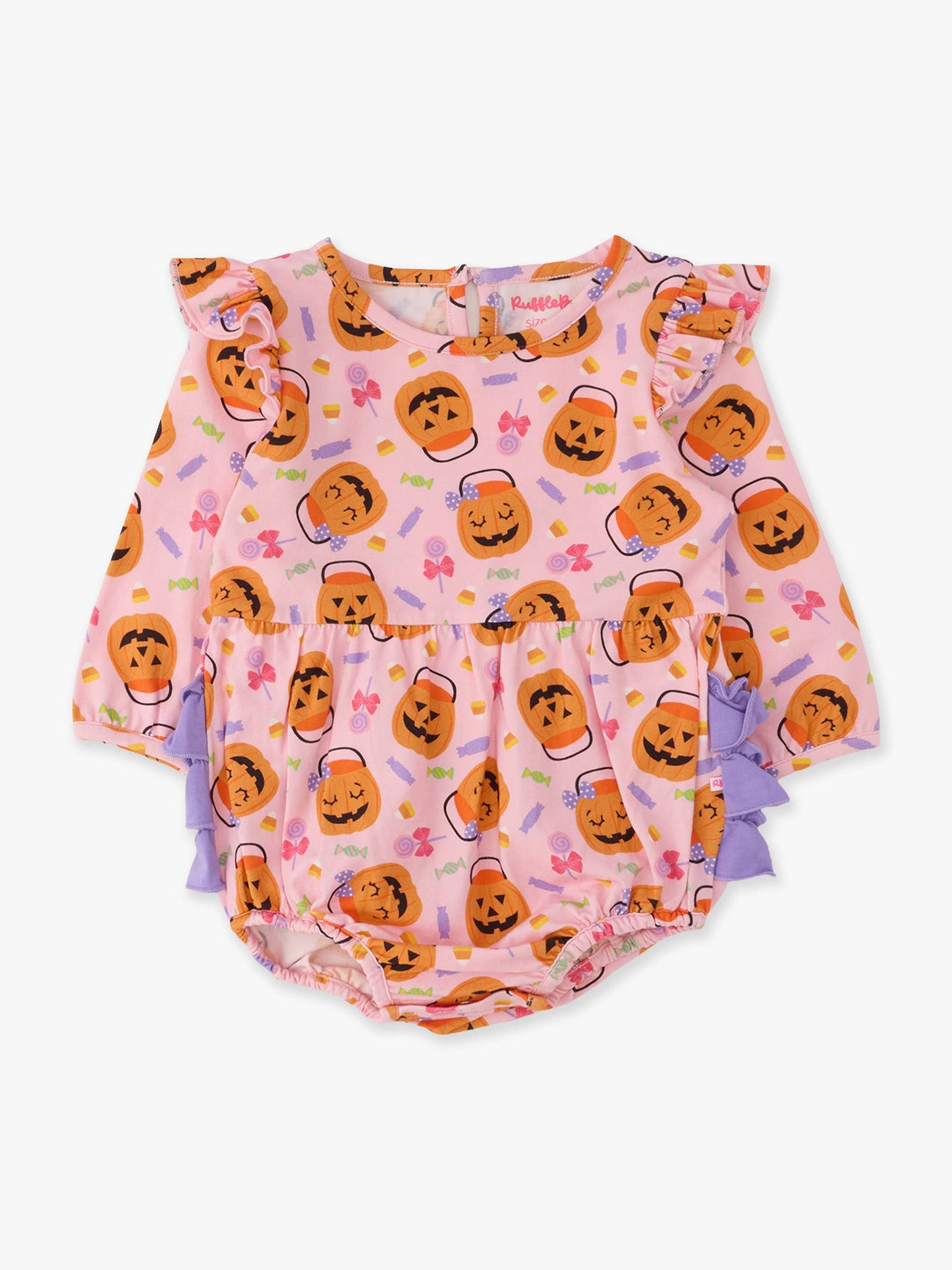 Baby Girls Pumpkin Boo Crew Knit Long Sleeve Flutter Bubble Romper