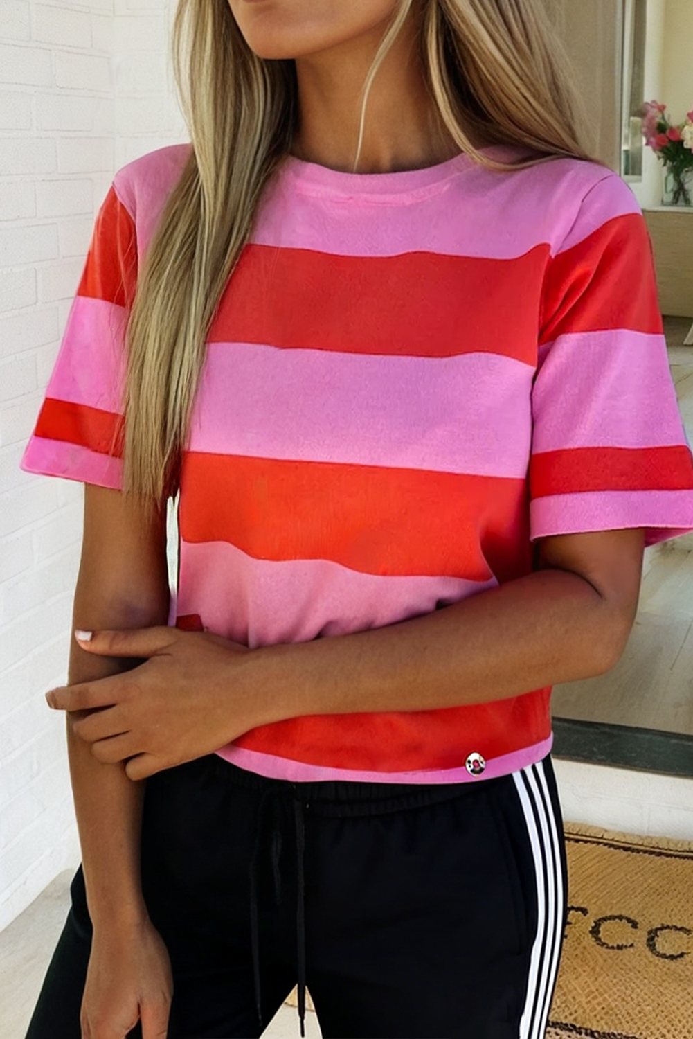 Striped Colorblock Striped Knitted T shirt