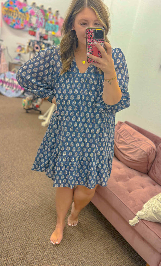 Blue/ Cream Floral Dress