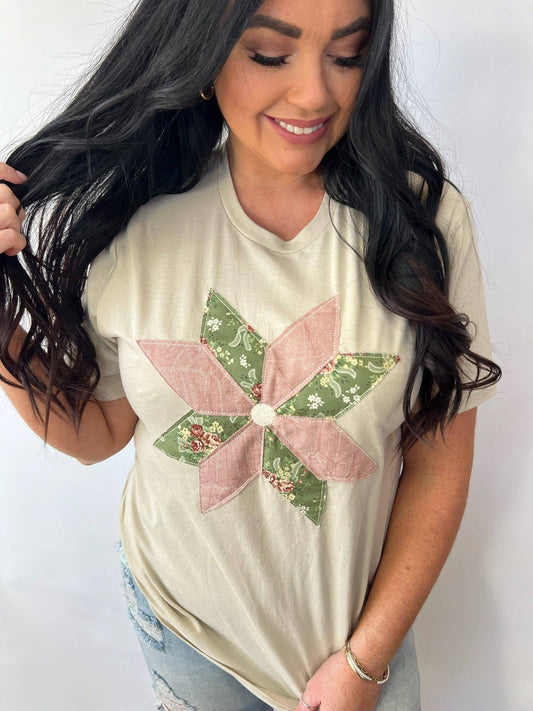 Quilt Block Pattern | Cottage Green SWEATSHIRT
