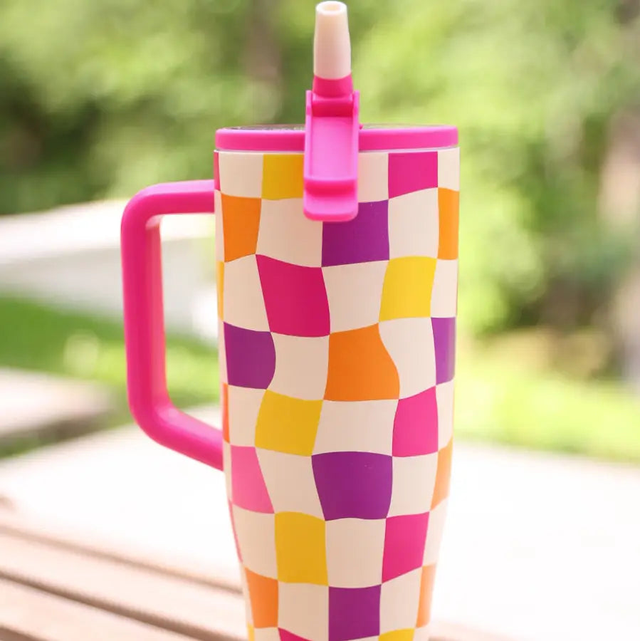 Groovy Checkered Sleek Tumbler