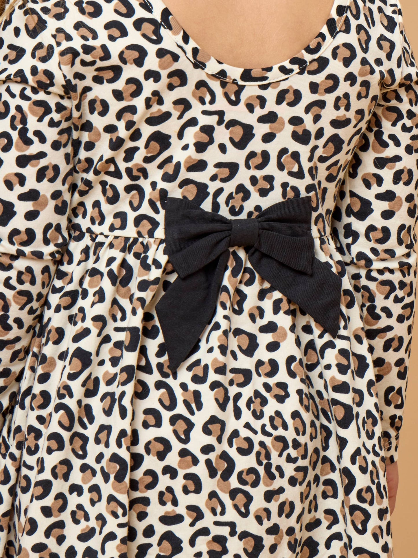 Girls Classic Leopard Knit Long Sleeve Twirl Dress
