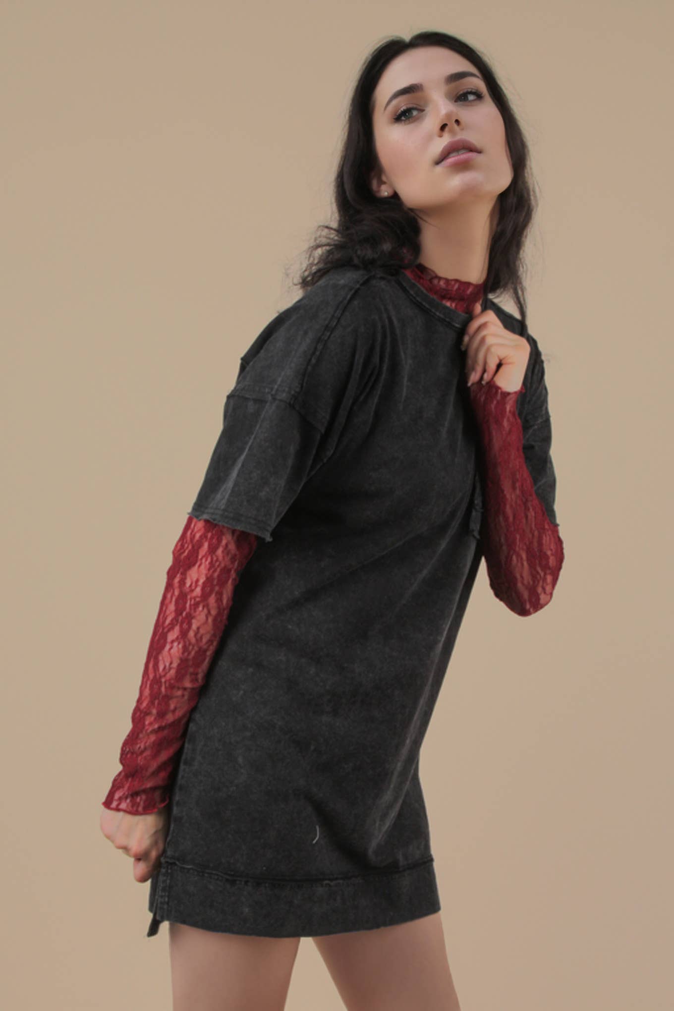 Mineral Washed Knit Oversized Shift Mini Dress