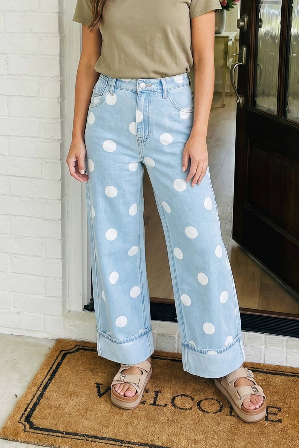 Polka Dot Barrel High Waist Jeans