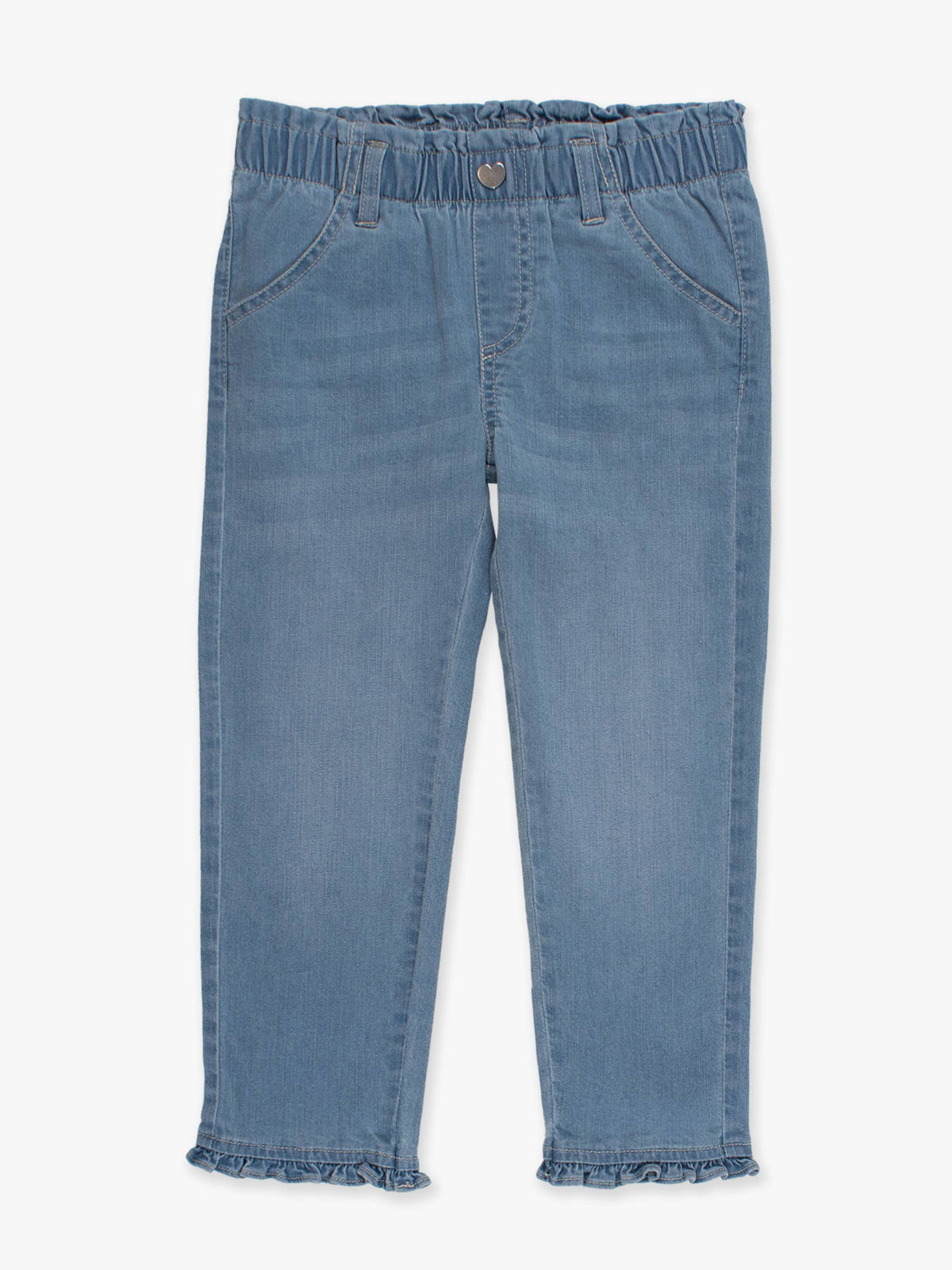 Girls Light Wash Stretch Denim Ruffle Straight Jeans