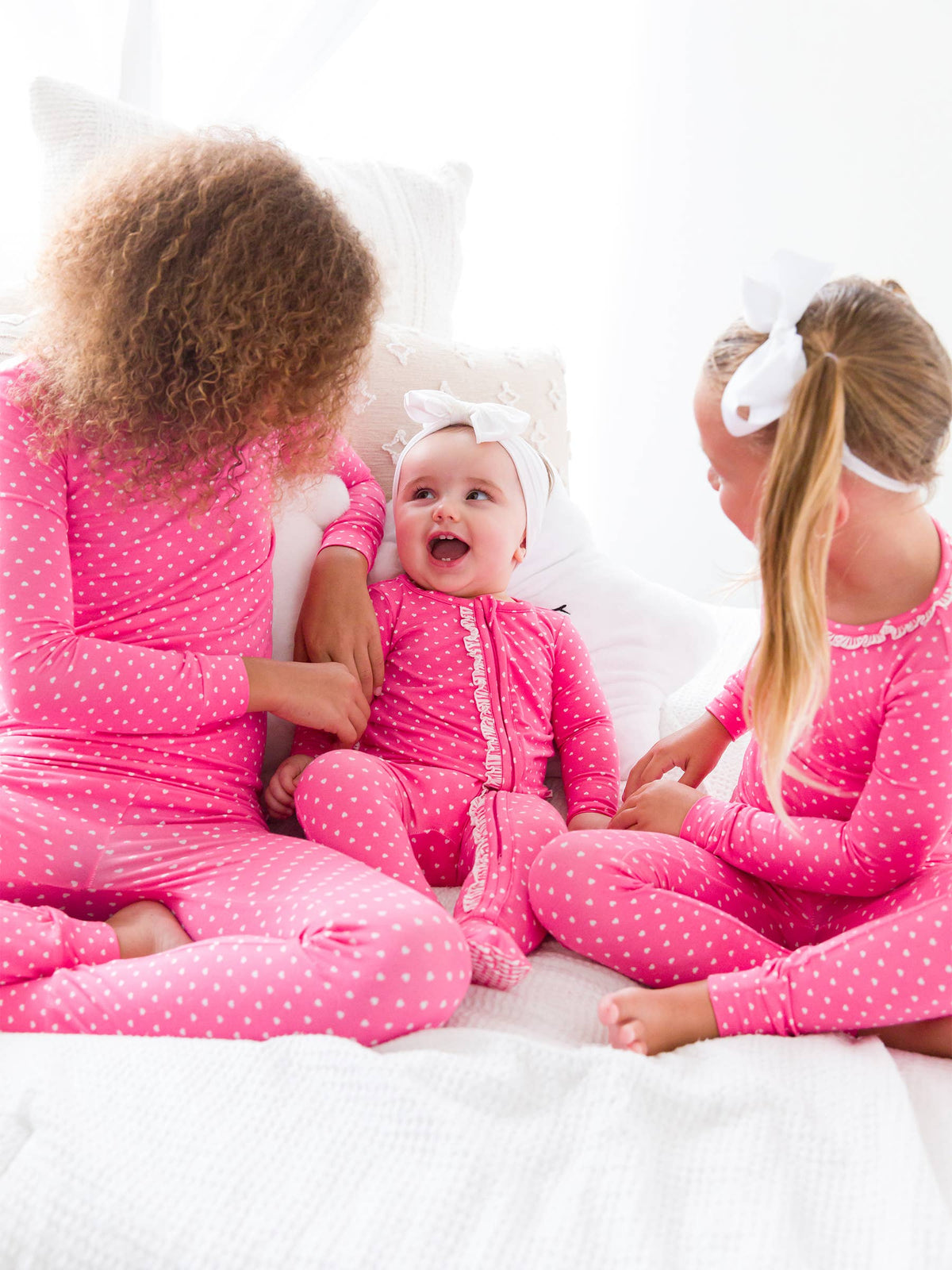 SoftSnooze™ Baby Girls Bamboo Viscose Hot Pink Heart Polka Dot Footed Ruffle One Piece Pajama