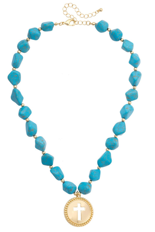 Roswell Cross Coin Necklace in Turquoise