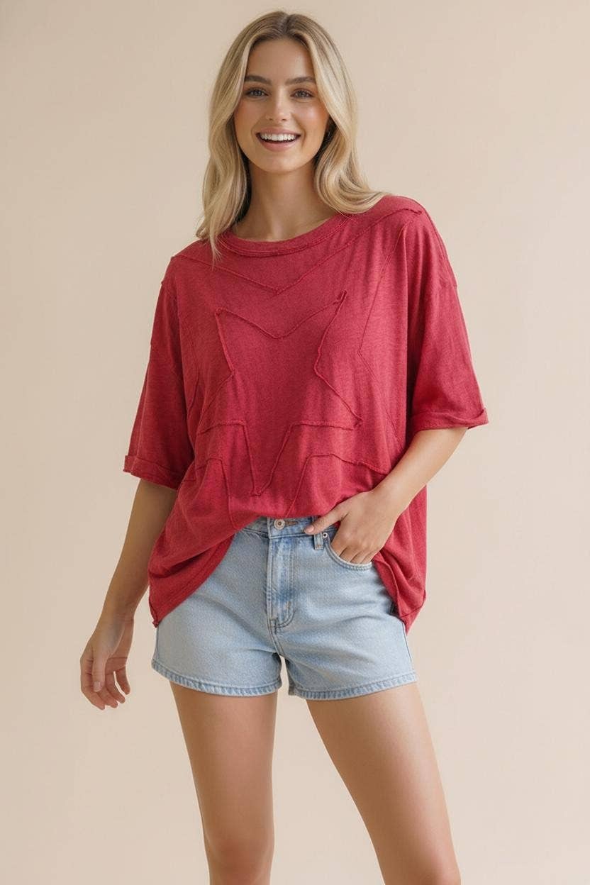 Star Patchwork Oversized Loose Fit Knit Top