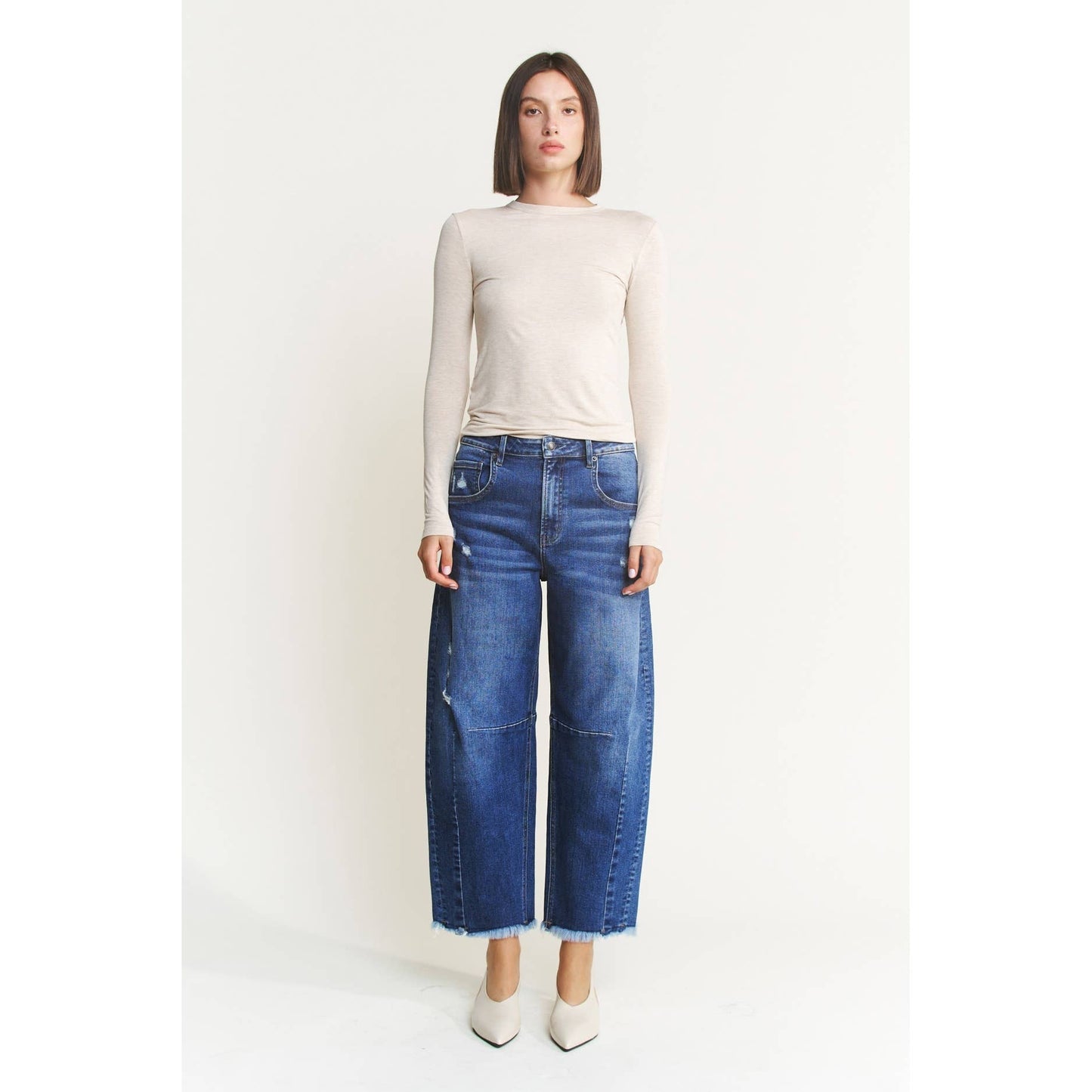 SUPER HIGH DISTRESSED ANKLE BARREL-LEG
