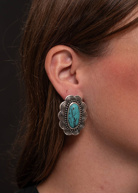 1.5" Turquoise Flower Post Earring