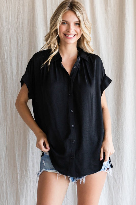 Solid Collared Button Up Top