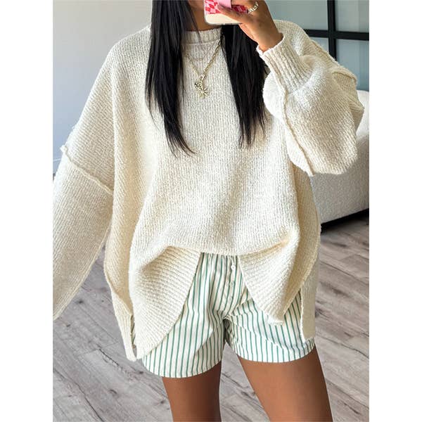 Crewneck Side Slit Sweater
