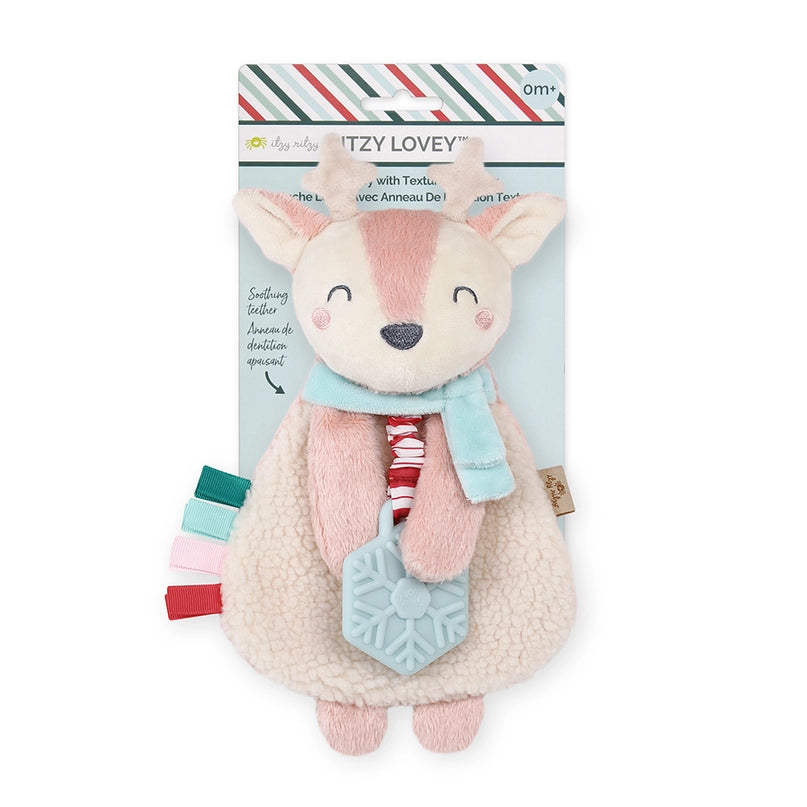 Pink Reindeer Holiday Itzy Lovey™ Plush + Teether Toy