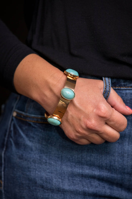 Gold Bangle with 5 Turquoise Oval Stones