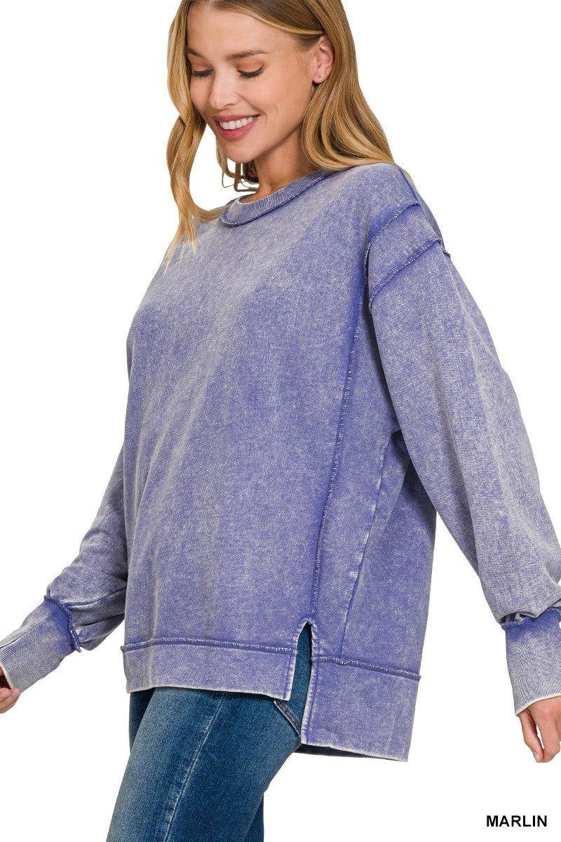 ACID WASH F/TERRY EXPOSED-SEAM SWEATSHIRT