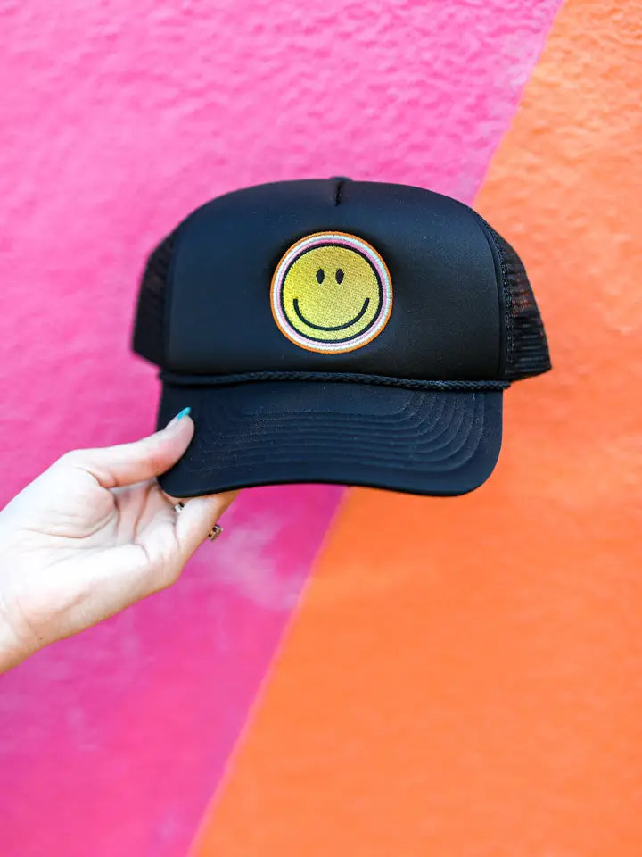 Happy Embroidered - Black Trucker Hat