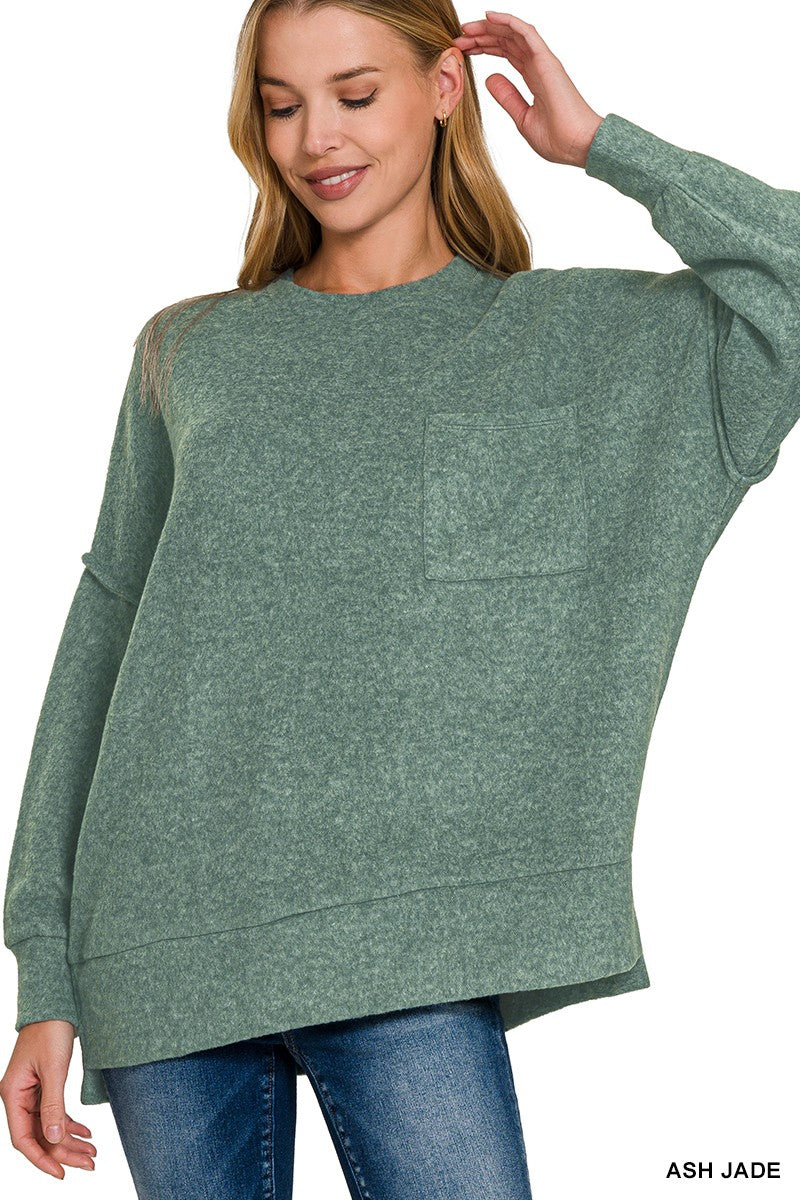 BRUSHED MELANGE DROP SHOULDER OVERSIZED SWEATER