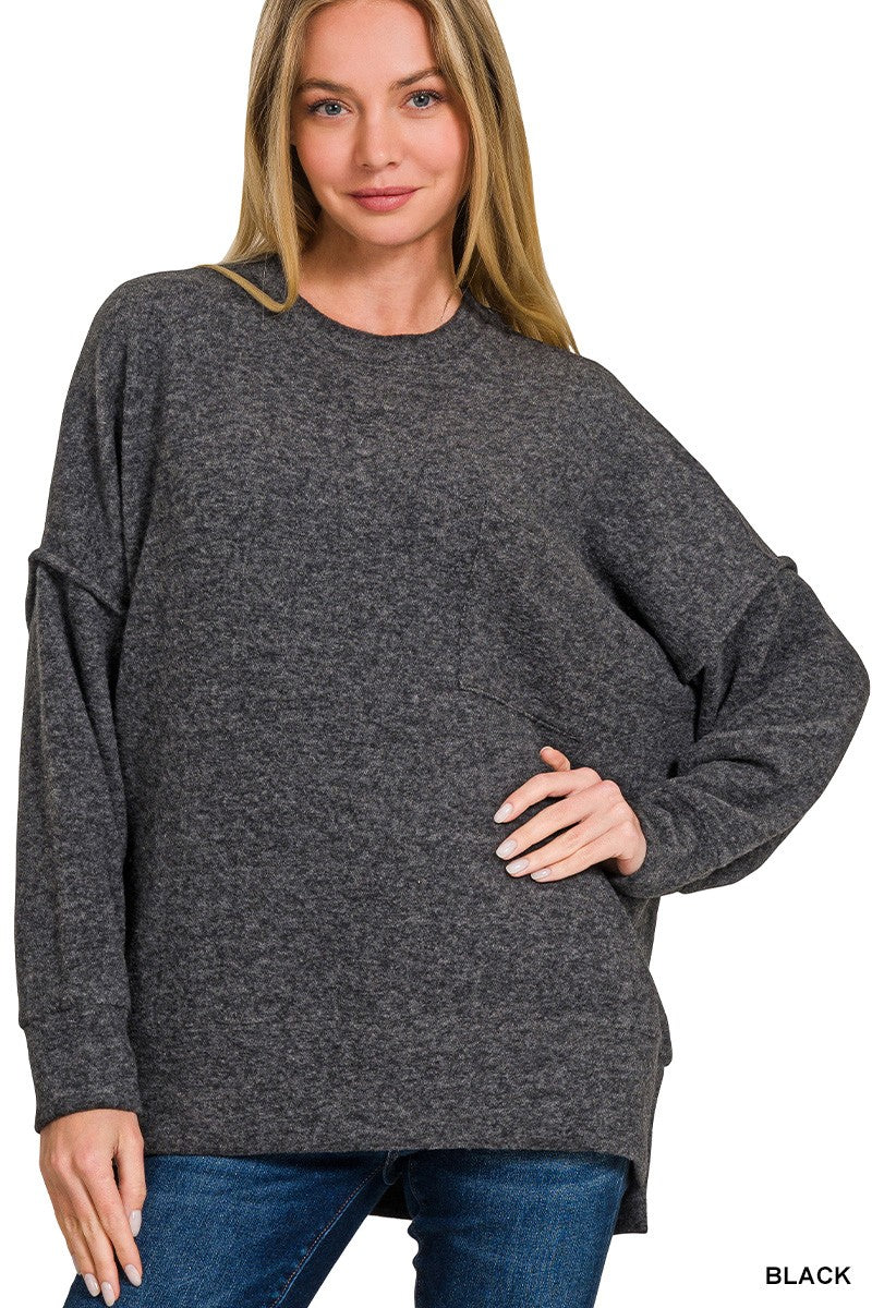 BRUSHED MELANGE DROP SHOULDER OVERSIZED SWEATER