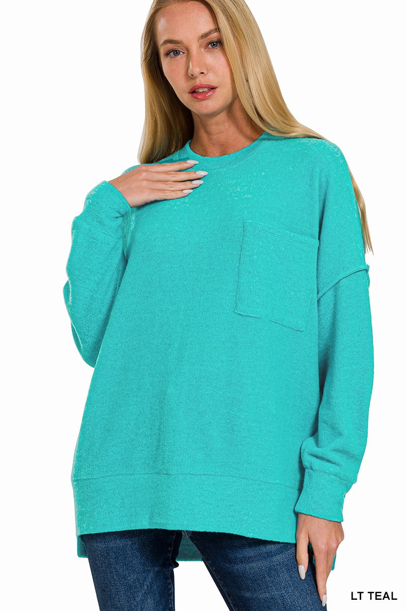 BRUSHED MELANGE DROP SHOULDER OVERSIZED SWEATER