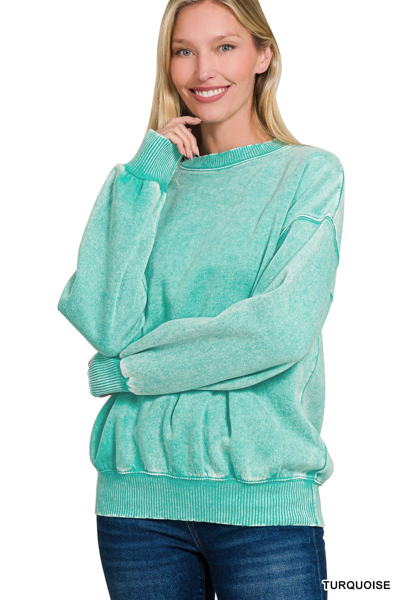 ACID WASH FLEECE OVERSIZED PULLOVER