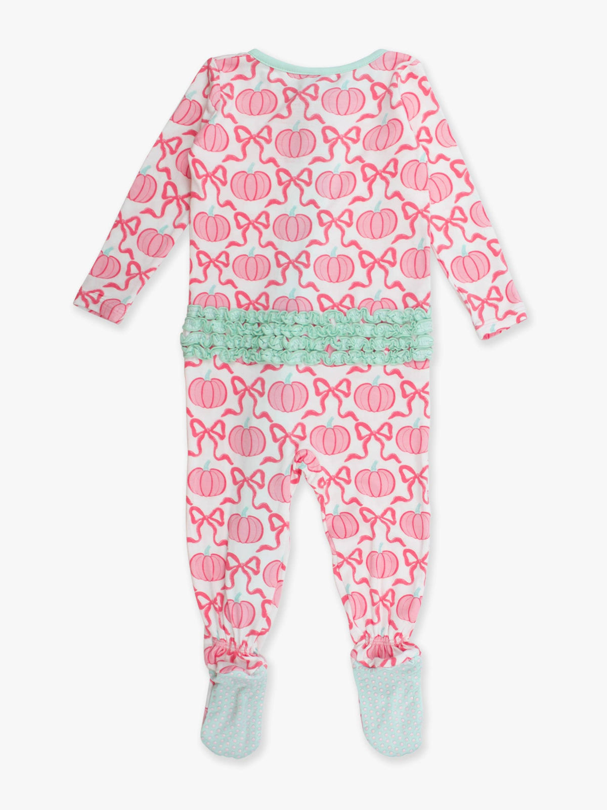 SoftSnooze™ Baby Girls Bamboo Viscose Pink Fairytale Pumpkins Footed Ruffle One Piece Pajama