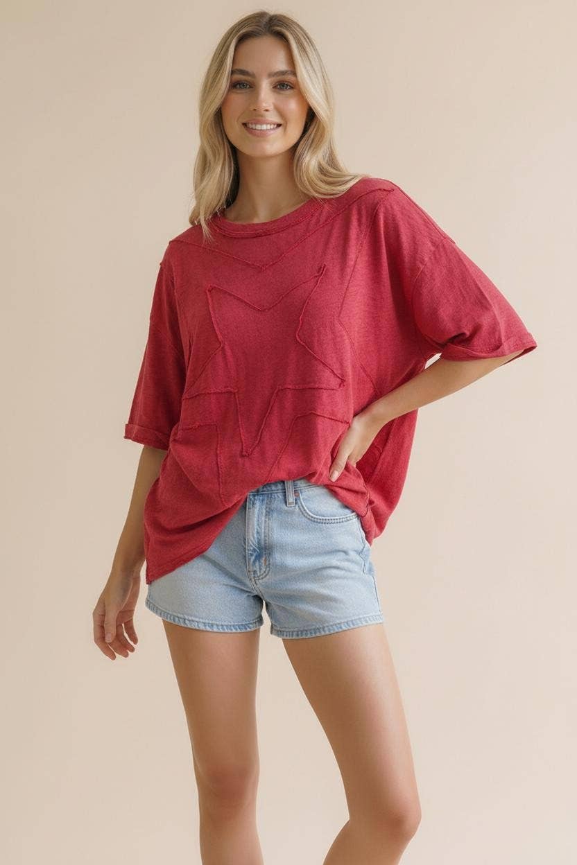 Star Patchwork Oversized Loose Fit Knit Top