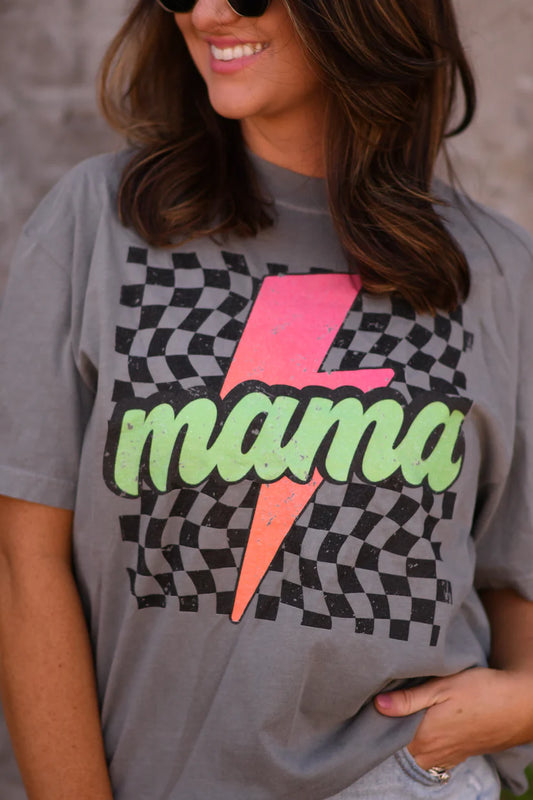 Mama Checkered Lightning Bolt