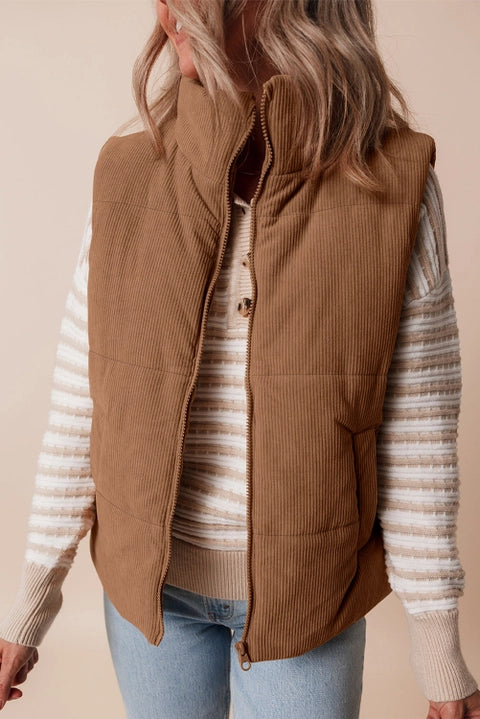 Corduroy Zip Up Puffer Vest