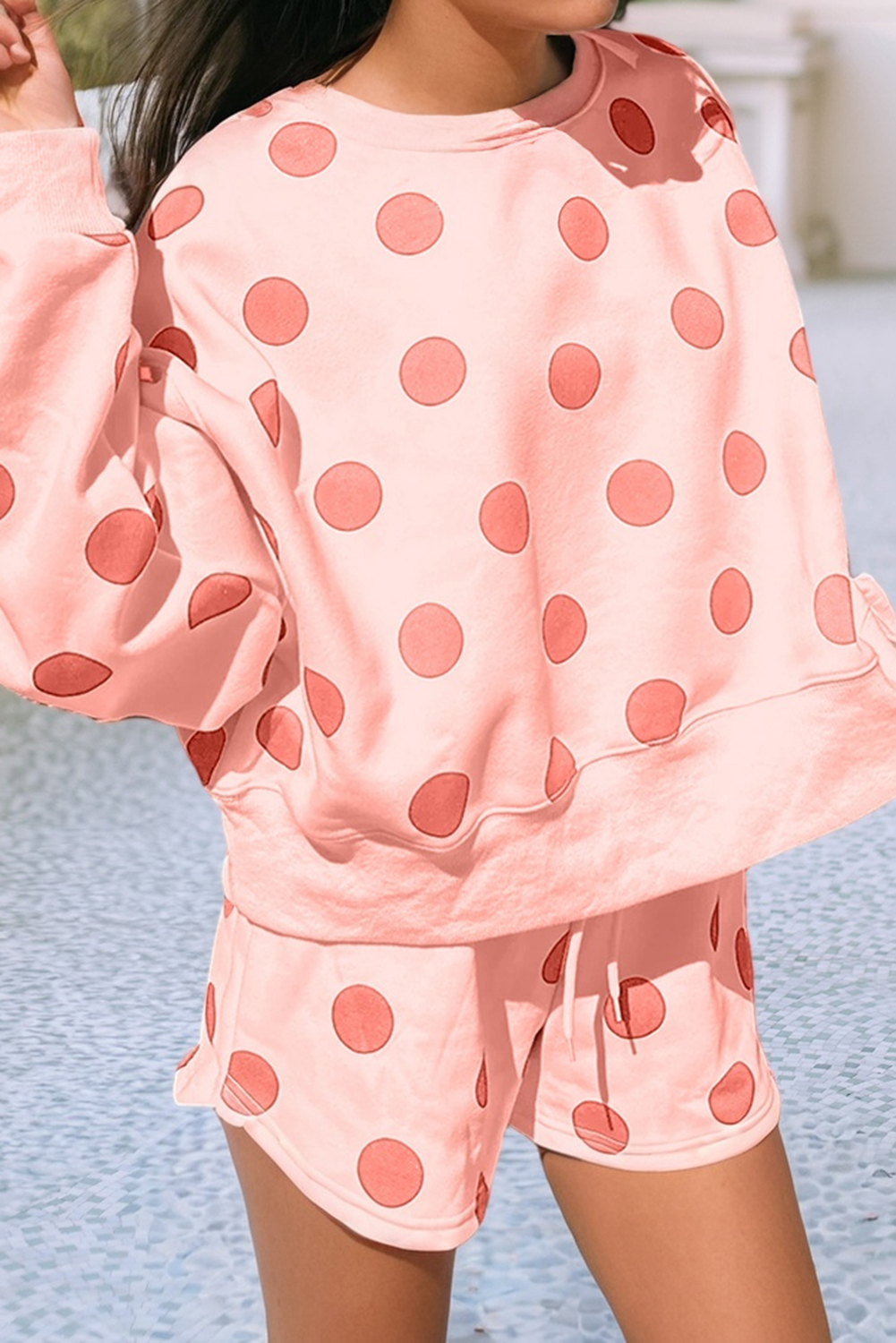 Polka Dot Pullover Drawstring Short Set