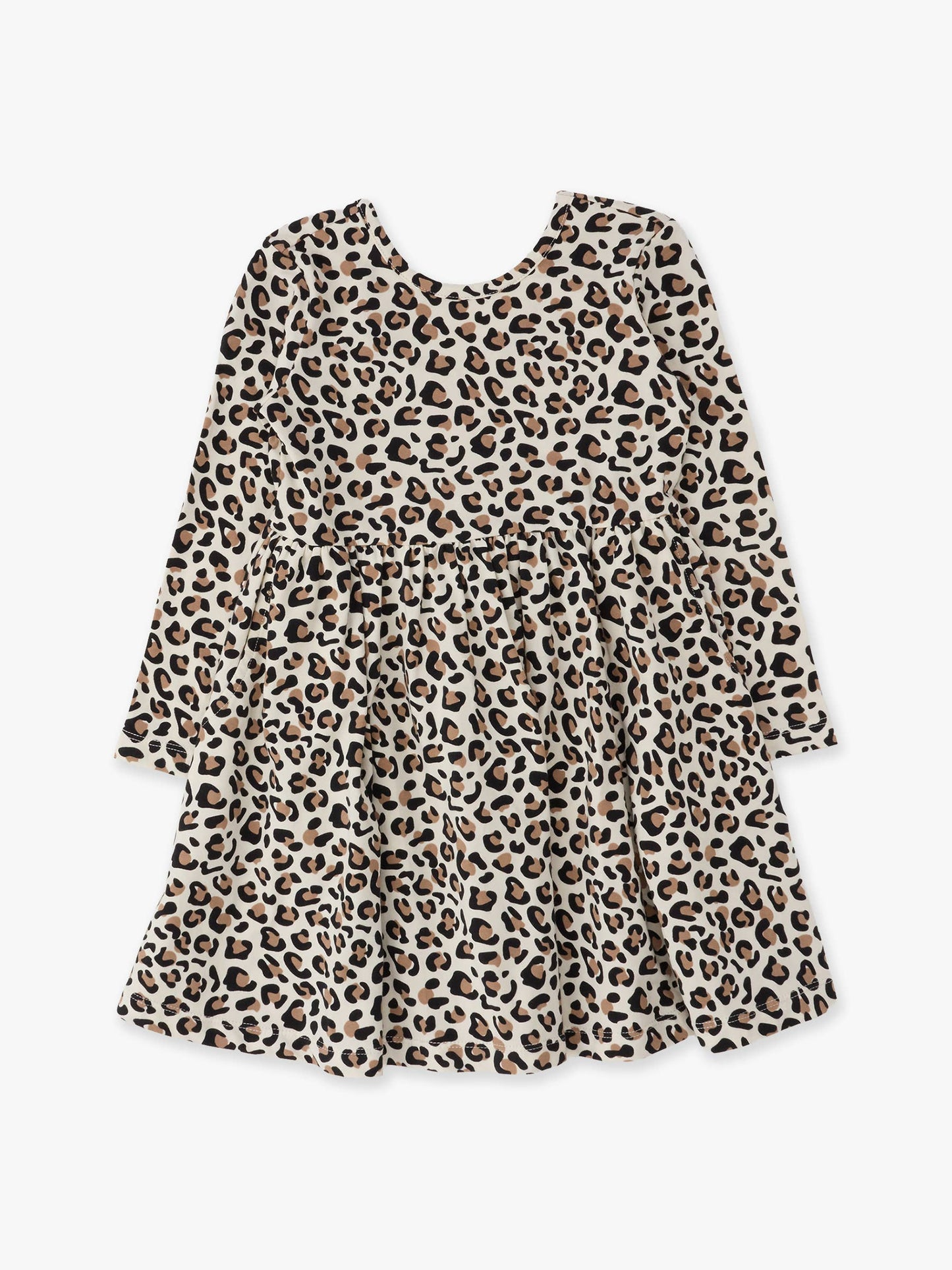 Girls Classic Leopard Knit Long Sleeve Twirl Dress