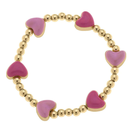 Maggie Beaded Heart Children's Stretch Bracelet in Pink