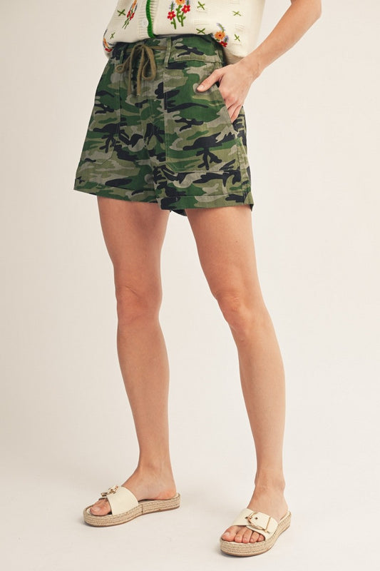 Drawstring Waist Casual Camo Shorts