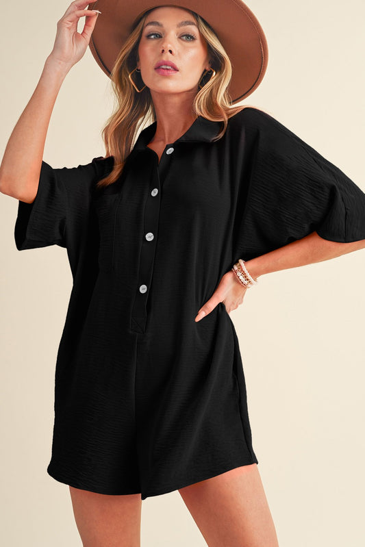 Half Button Collared Loose Romper