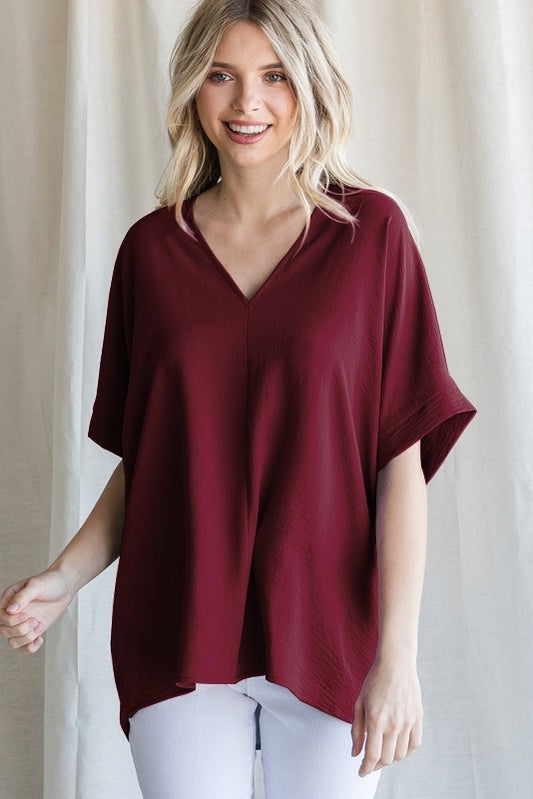 Solid V-neck Boxy Top
