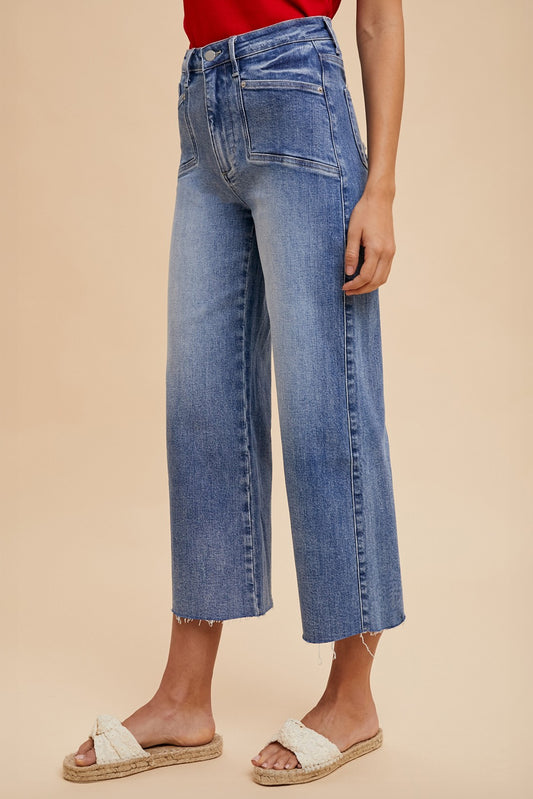 Comfort Stretch Cropped Wide-leg Clean Cut Denim Jeans