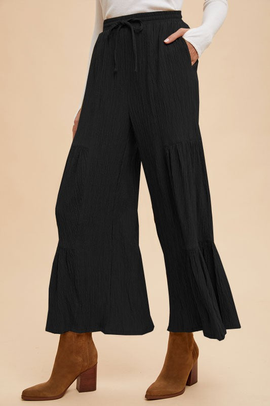 Textured Woven Tiered Detail Wide Pants