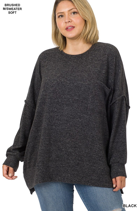 PLUS BRUSHED MELANGE DROP SHOULDER SWEATER