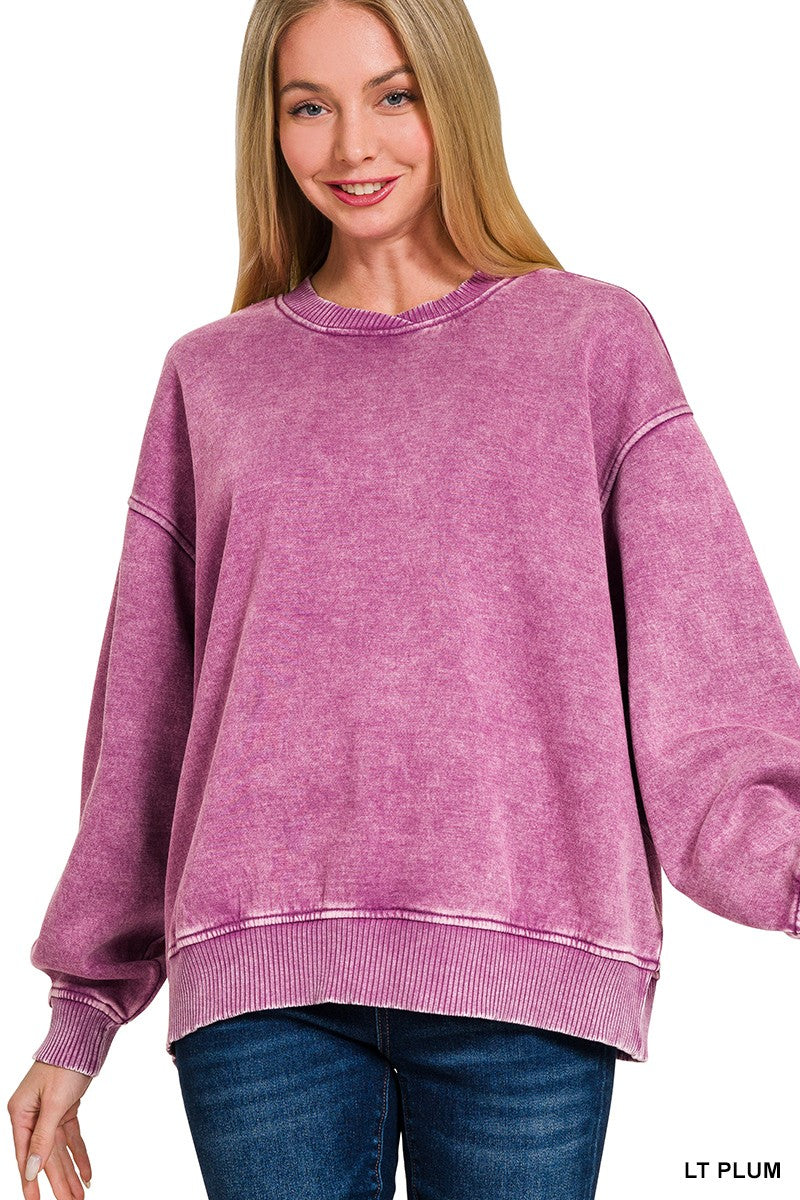 ACID WASH OVERSIZED FLEECE PULLOVER