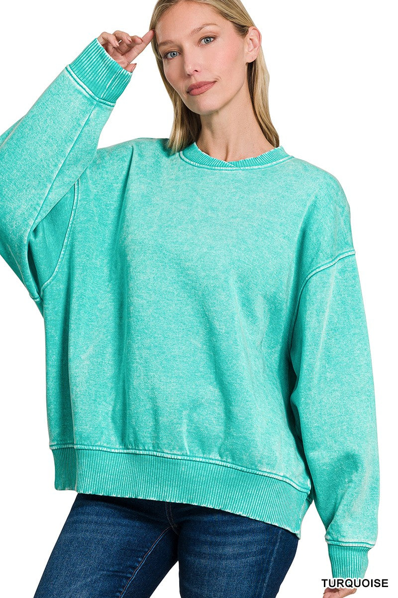 ACID WASH OVERSIZED FLEECE PULLOVER