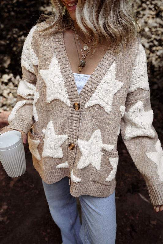 Sherpa Star Pattern Textured Sweater Cardigan