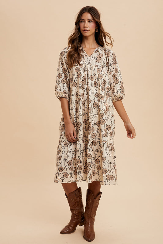 Floral Print Babydoll Midi Dress