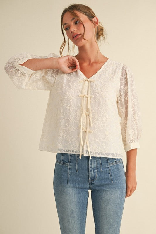 Marie Lace 3/4 Bubble Sleeves Top