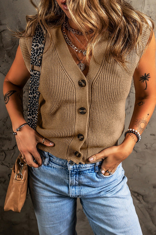 V Neck Button Up Sweater Vest