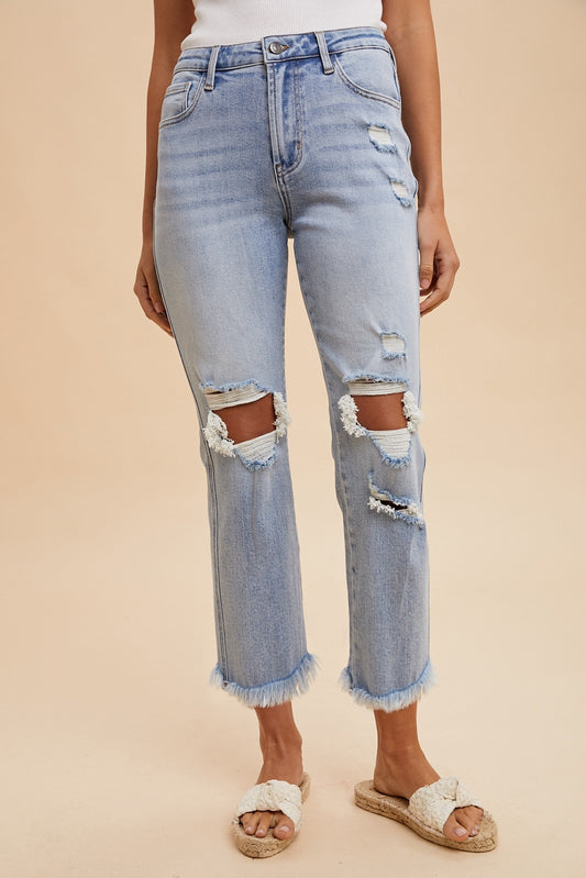 Comfort Stretch Distressed High Rise Straight Jean