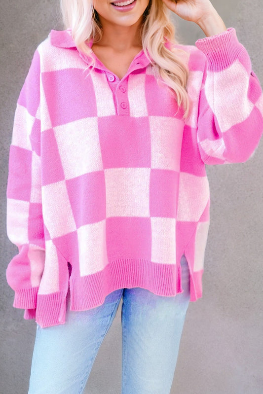 Checkered Button Collared Sweater