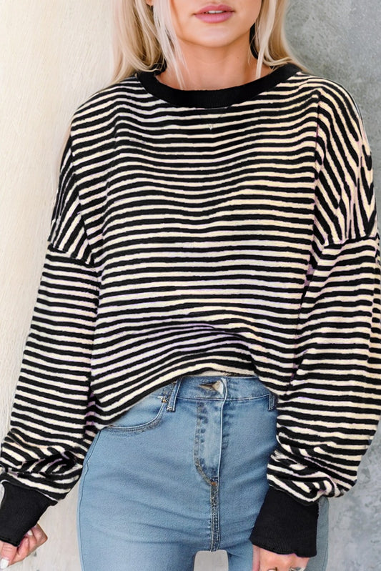 Stripe Drop Shoulder Long Sleeve Top