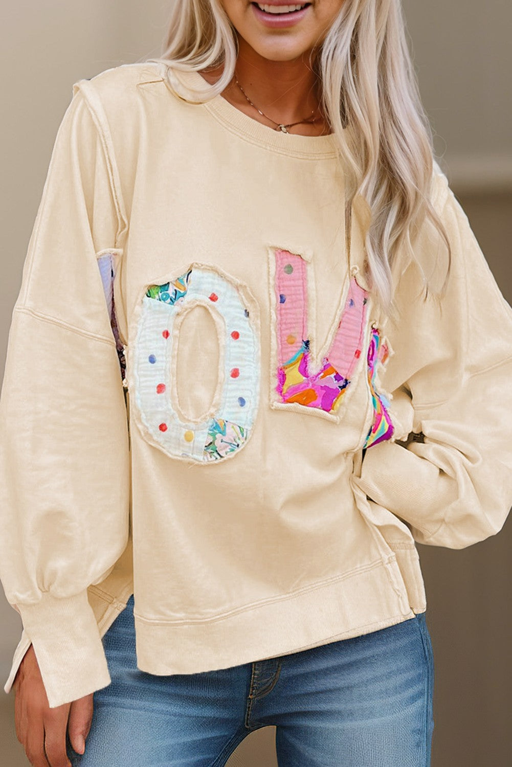 LOVE Side Slits Crew Neck Oversized Sweatshirt