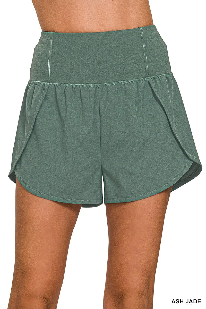 High Waisted Zippered Back Pocket Running Shorts